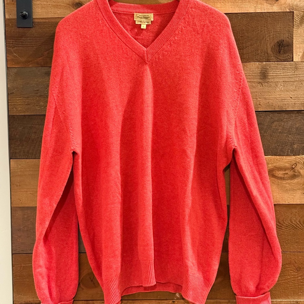 Paul Stuart Vibrant Red V-Neck 100% Cashmere Sweater